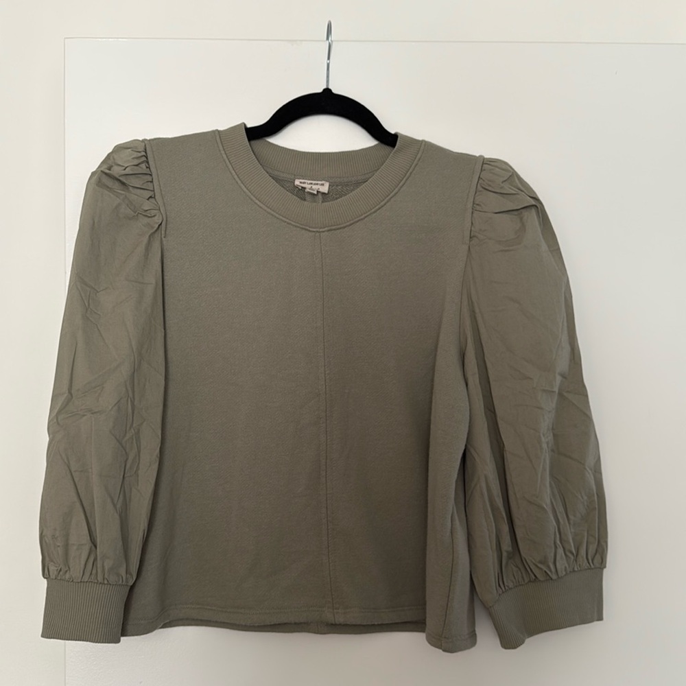 Splendid Green Puff sleeve cropped sweatshirt size XL EUC